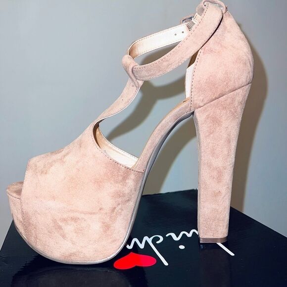 NWT Luichiny Suede Peep Toe Platforms - Picture 4 of 6